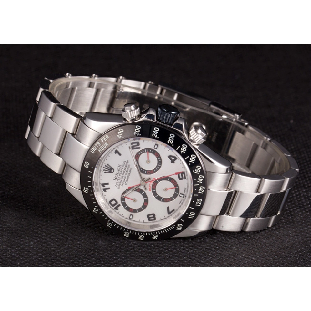 Aaa replica Steel Daytona Rolex Dial Black Enameled Silver Stainless 0615